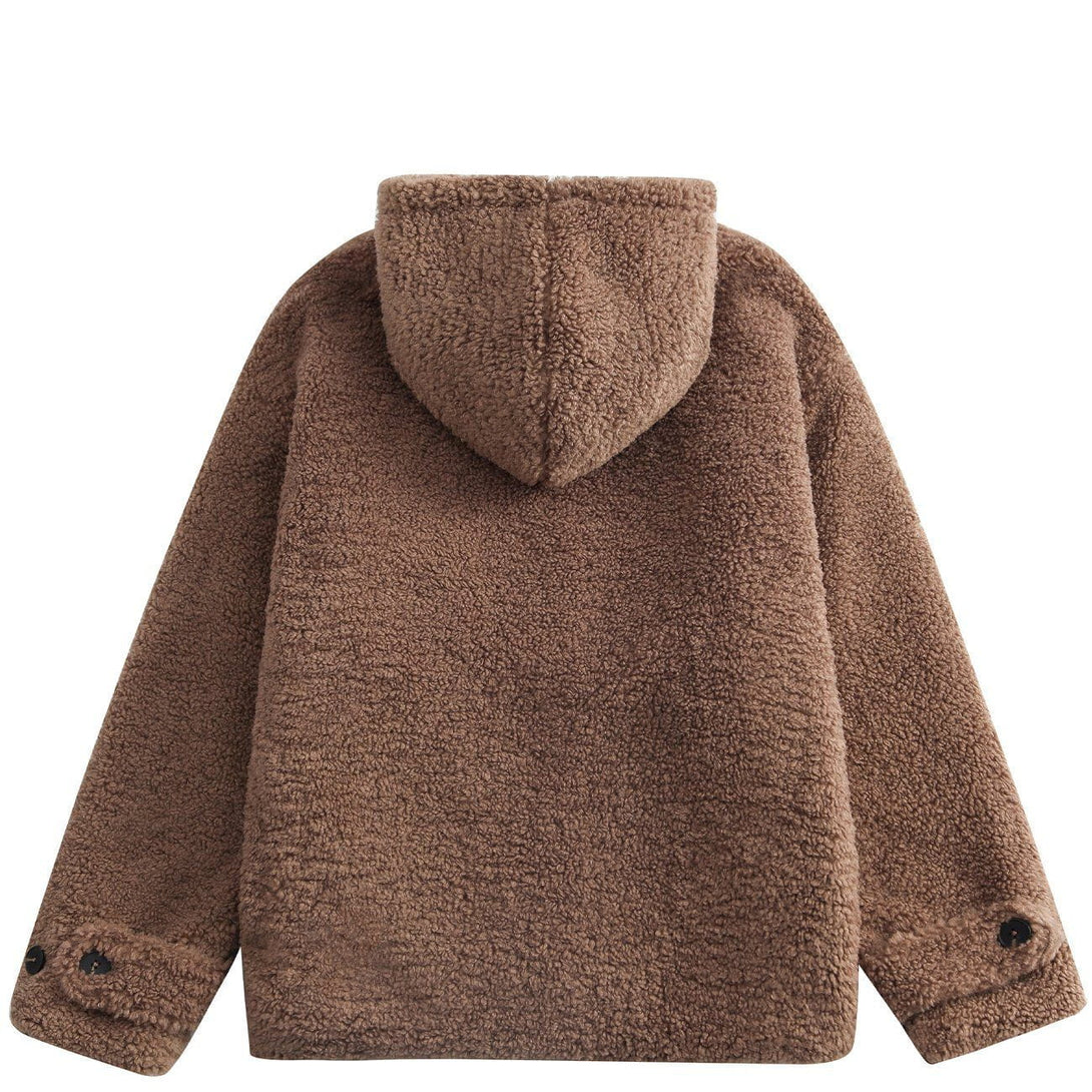 Helmiss - Love Button Hood Sherpa Winter Coat- Streetwear Fashion - helmiss.com