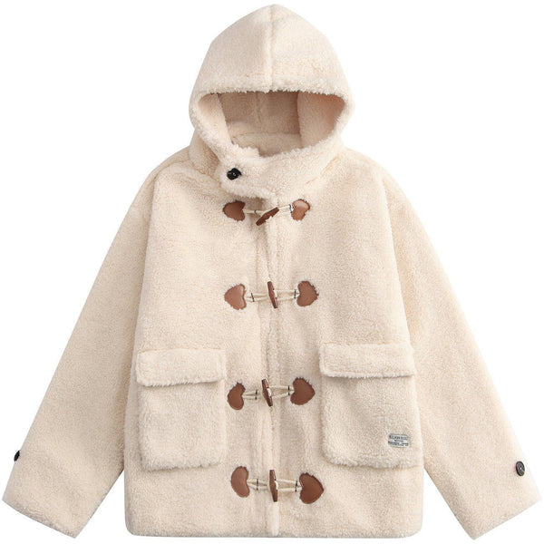 Helmiss - Love Button Hood Sherpa Winter Coat- Streetwear Fashion - helmiss.com