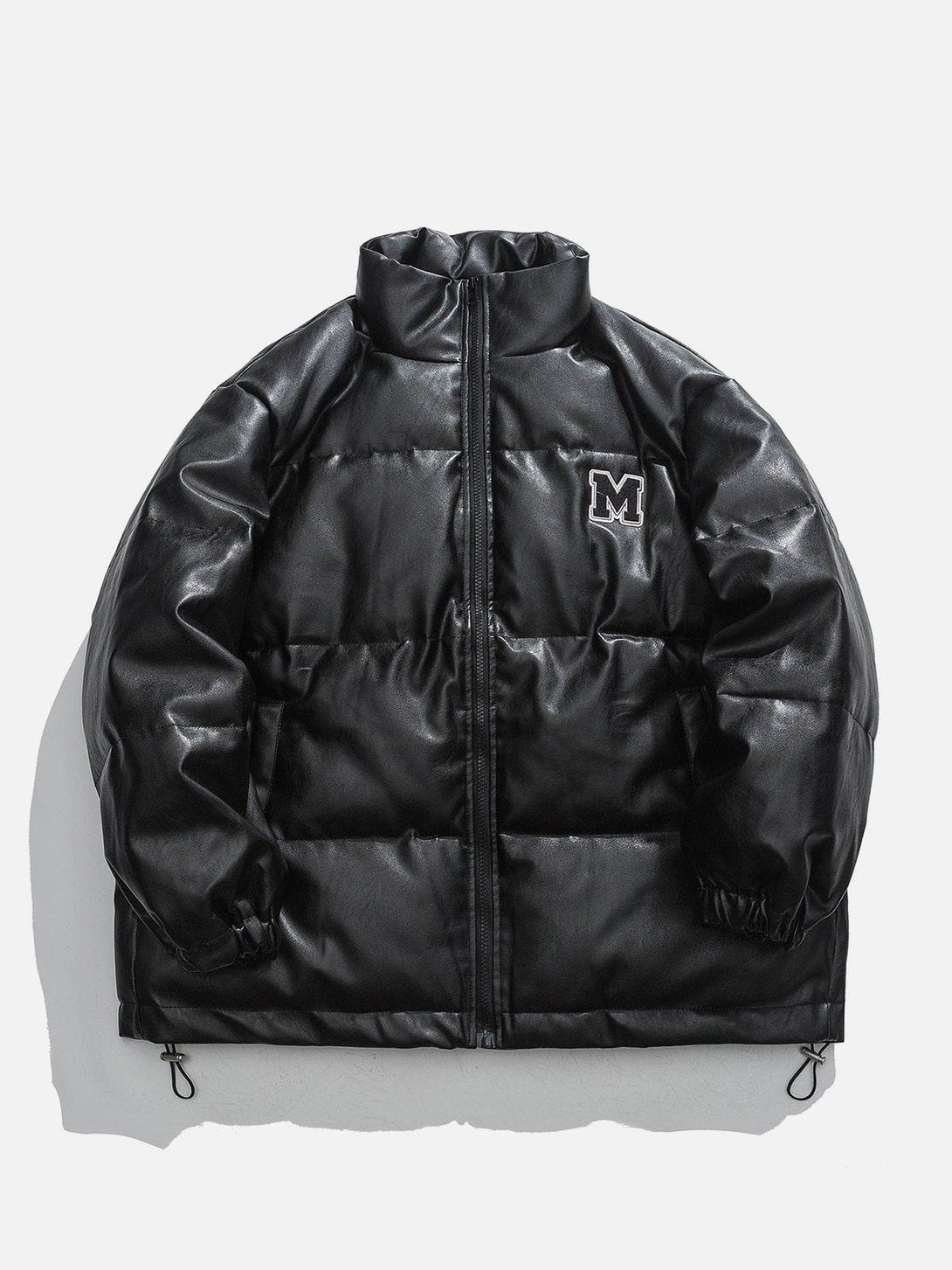 Helmiss - M Patch Embroidery Solid Leather Jacket- Streetwear Fashion - helmiss.com