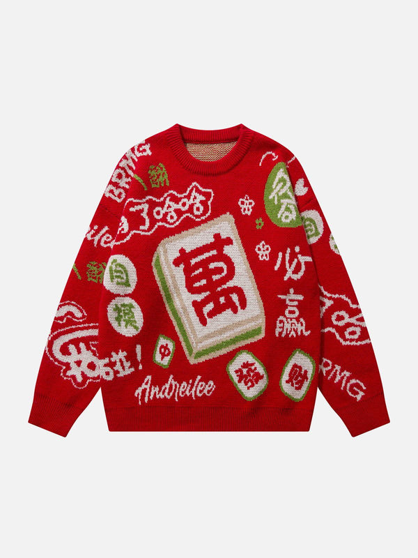 Helmiss - Mahjong Embroidery Sweater- Streetwear Fashion - helmiss.com