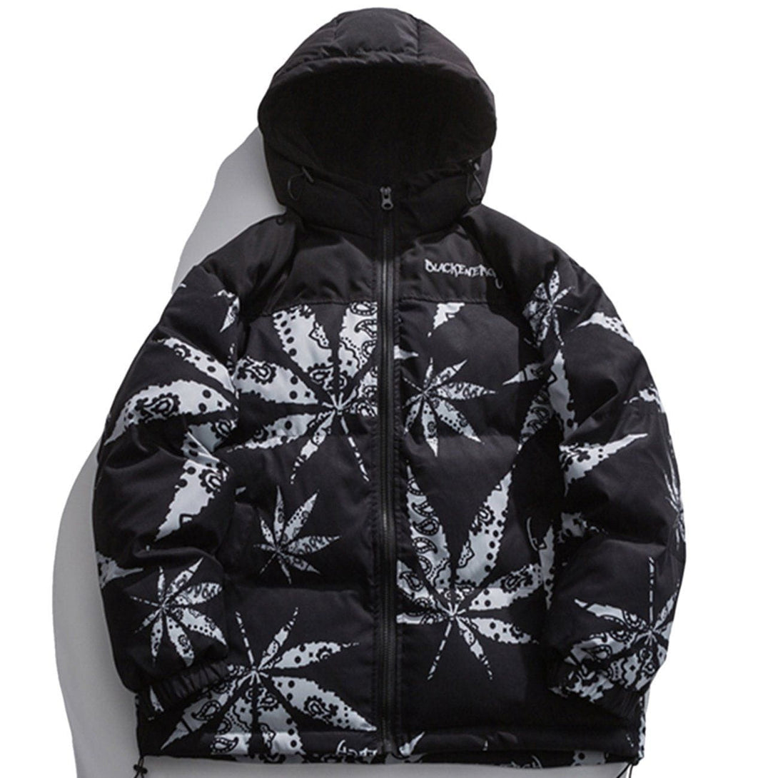 Helmiss - Maple Leaf Print Winter Coat- Streetwear Fashion - helmiss.com