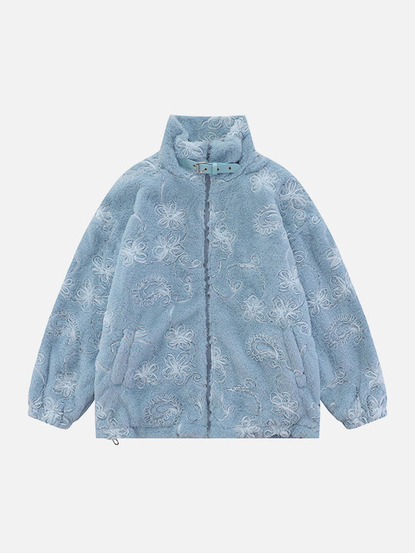 Helmiss - Mesh 3D Floral Plush Winter Coat- Streetwear Fashion - helmiss.com