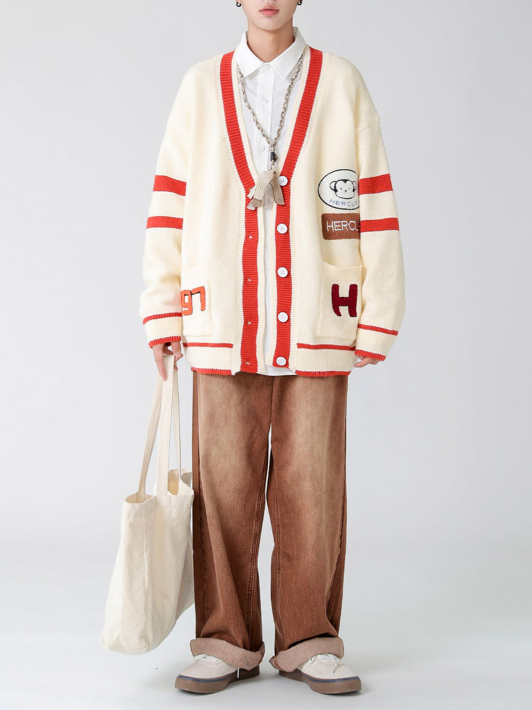 Helmiss - Monkey Embroidery Cardigan- Streetwear Fashion - helmiss.com