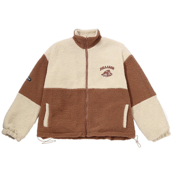 Helmiss - Monogram Embroidery Contrast Color Sherpa Winter Coat- Streetwear Fashion - helmiss.com