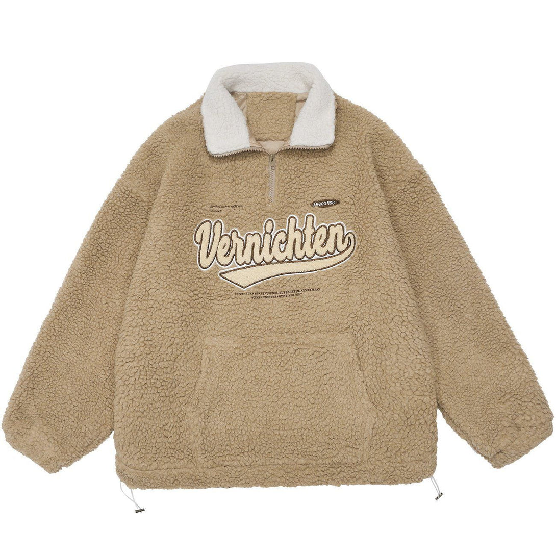 Helmiss - Monogram Embroidery Sherpa Winter Coat- Streetwear Fashion - helmiss.com