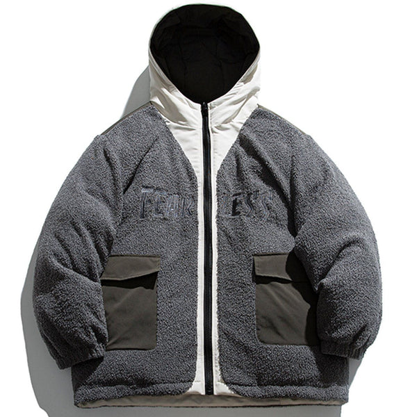 Helmiss - Monogram Print Contrast Color Sherpa Winter Coat- Streetwear Fashion - helmiss.com