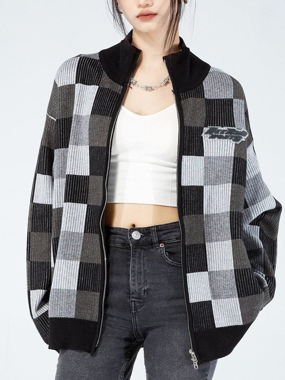 Helmiss - Mosaic Plaid Cardigan- Streetwear Fashion - helmiss.com