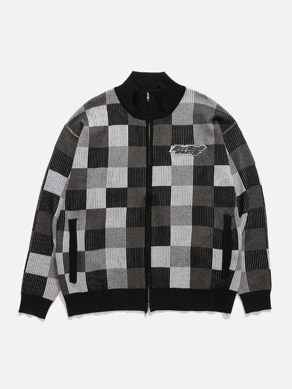 Helmiss - Mosaic Plaid Cardigan- Streetwear Fashion - helmiss.com