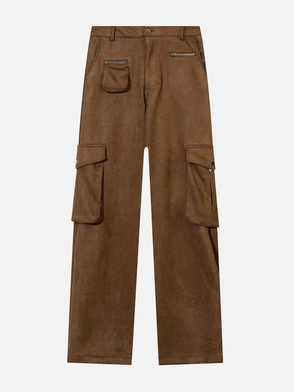 Helmiss - Multi-Pocket Suede Pants- Streetwear Fashion - helmiss.com