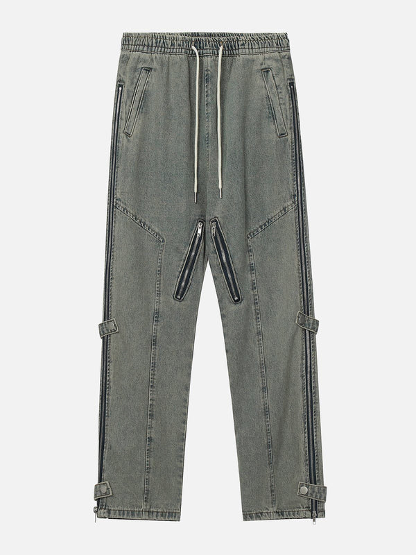 Helmiss - Multi Zipper Washed Jeans- Streetwear Fashion - helmiss.com