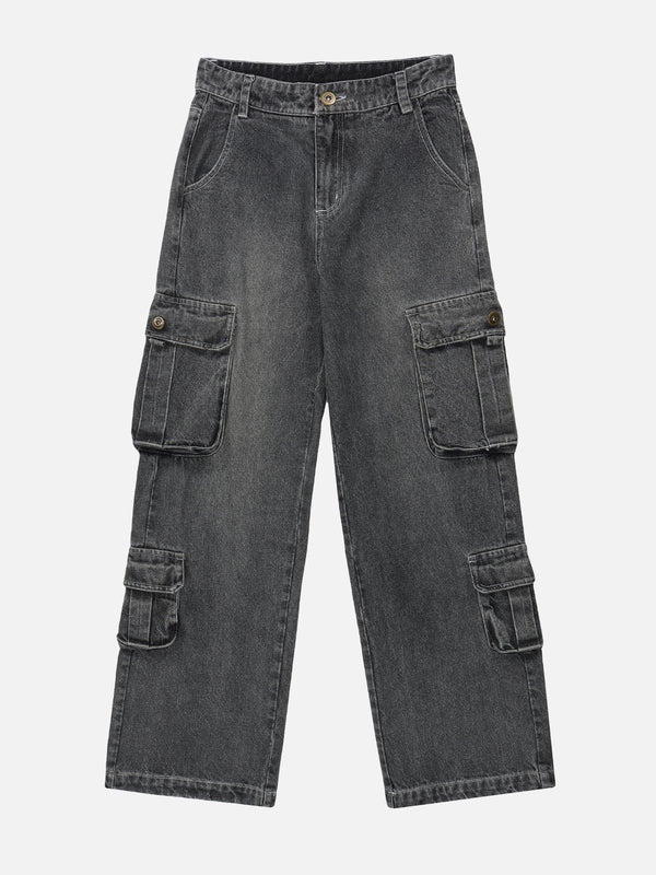 Helmiss - Multi-pocket Washed Design Jeans- Streetwear Fashion - helmiss.com