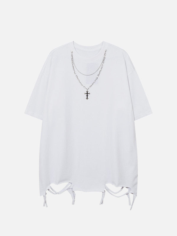 Helmiss - Necklace Broken Holes Tee- Streetwear Fashion - helmiss.com