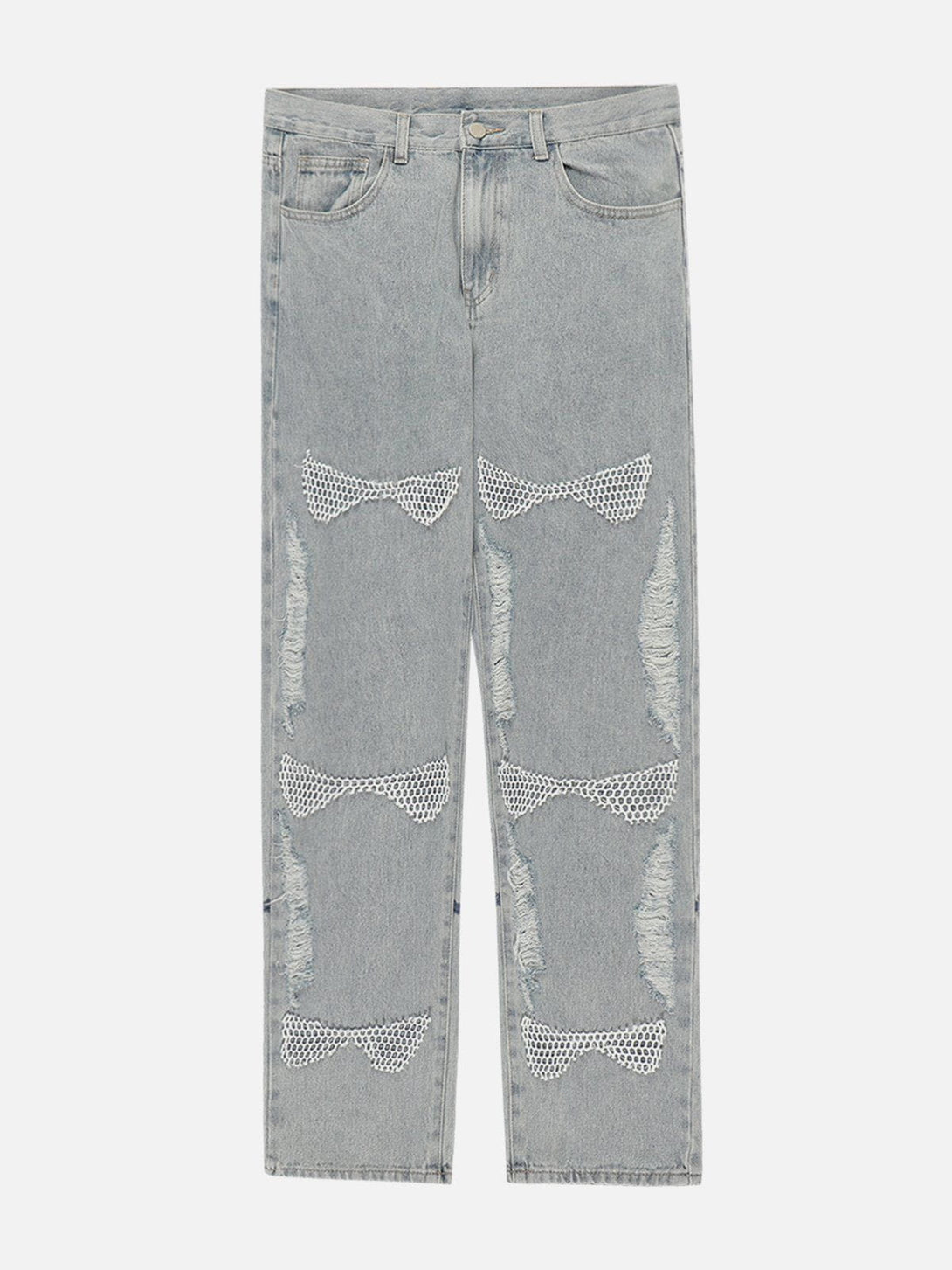 Helmiss - Openwork Patch Jeans- Streetwear Fashion - helmiss.com