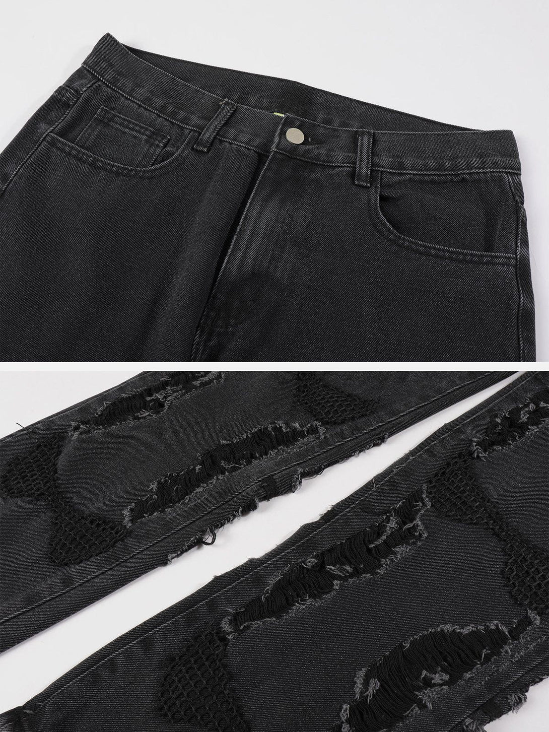 Helmiss - Openwork Patch Jeans- Streetwear Fashion - helmiss.com