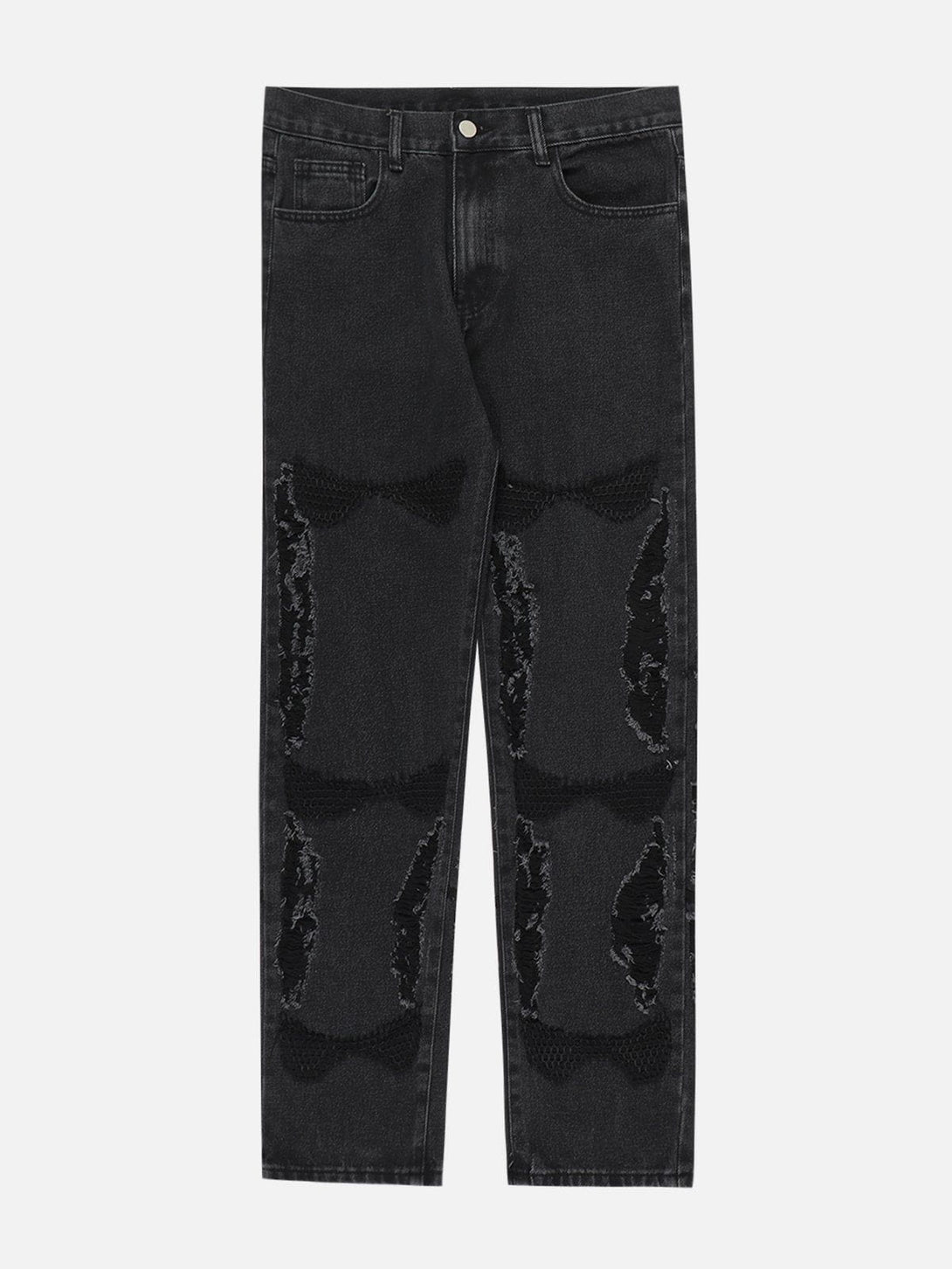 Helmiss - Openwork Patch Jeans- Streetwear Fashion - helmiss.com