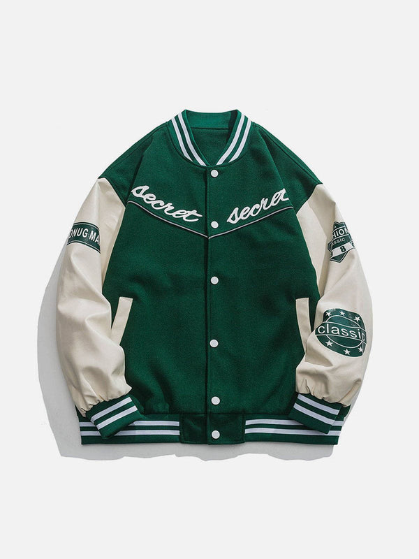 Helmiss - PU Splicing Varsity Jacket- Streetwear Fashion - helmiss.com