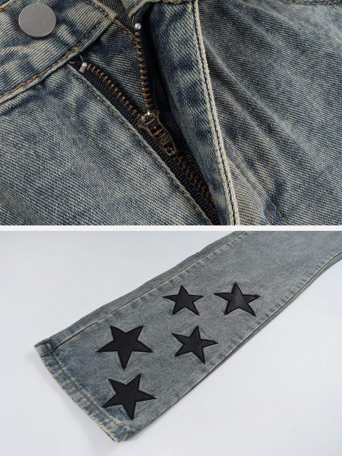 Helmiss - PU Star Patchwork Jeans- Streetwear Fashion - helmiss.com