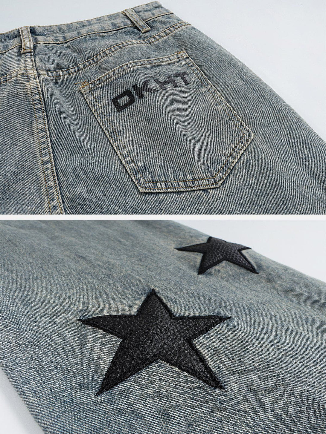 Helmiss - PU Star Patchwork Jeans- Streetwear Fashion - helmiss.com