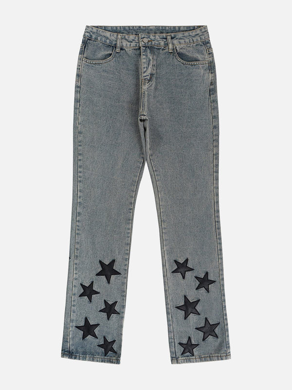 Helmiss - PU Star Patchwork Jeans- Streetwear Fashion - helmiss.com