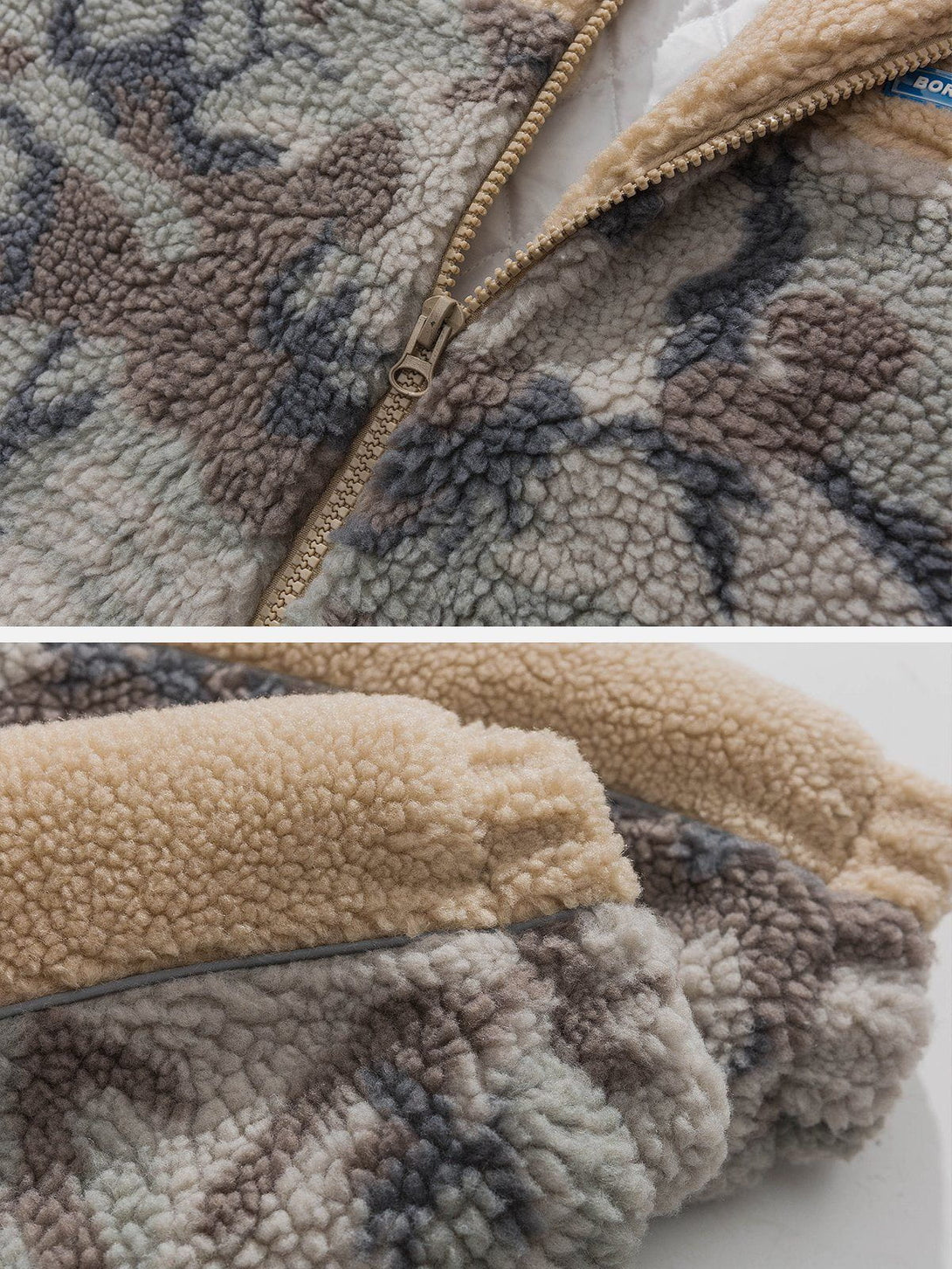 Helmiss - Patchwork Camouflage Sherpa Coat- Streetwear Fashion - helmiss.com