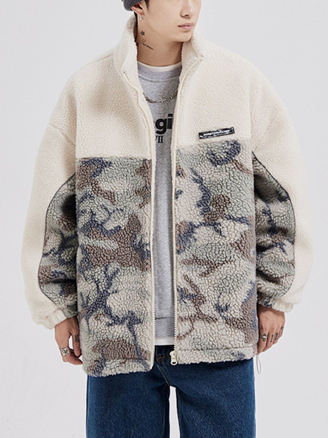 Helmiss - Patchwork Camouflage Sherpa Coat- Streetwear Fashion - helmiss.com