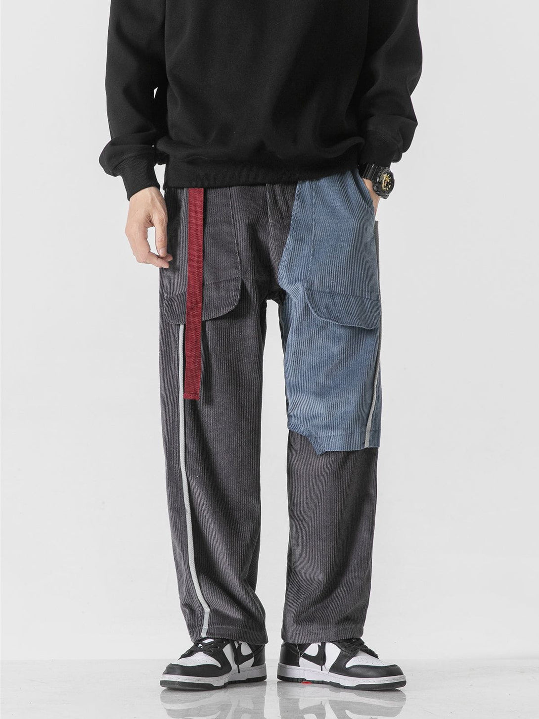 Helmiss - Patchwork Corduroy Wide-Leg Pants- Streetwear Fashion - helmiss.com