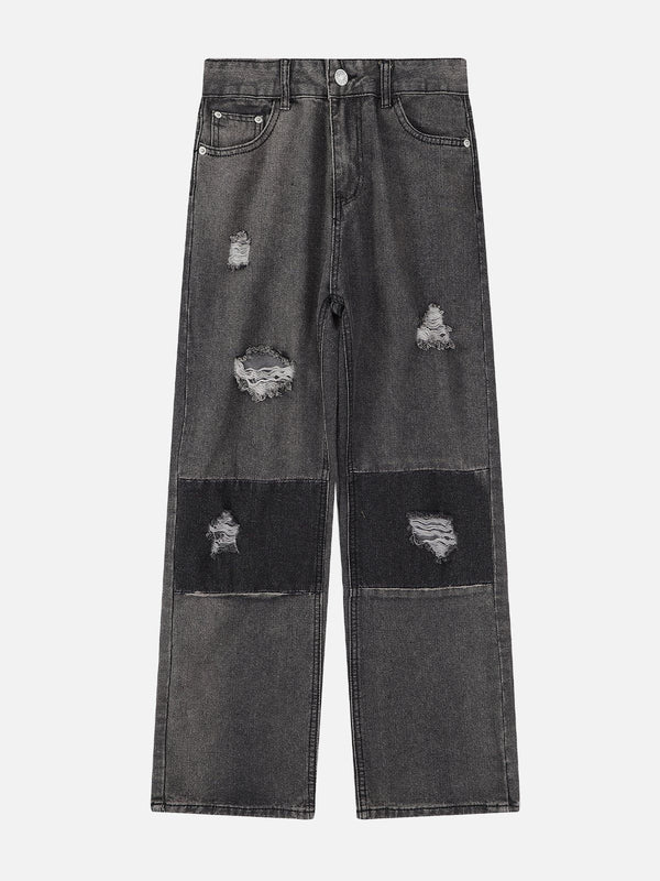 Helmiss - Patchwork Distressed Jeans- Streetwear Fashion - helmiss.com