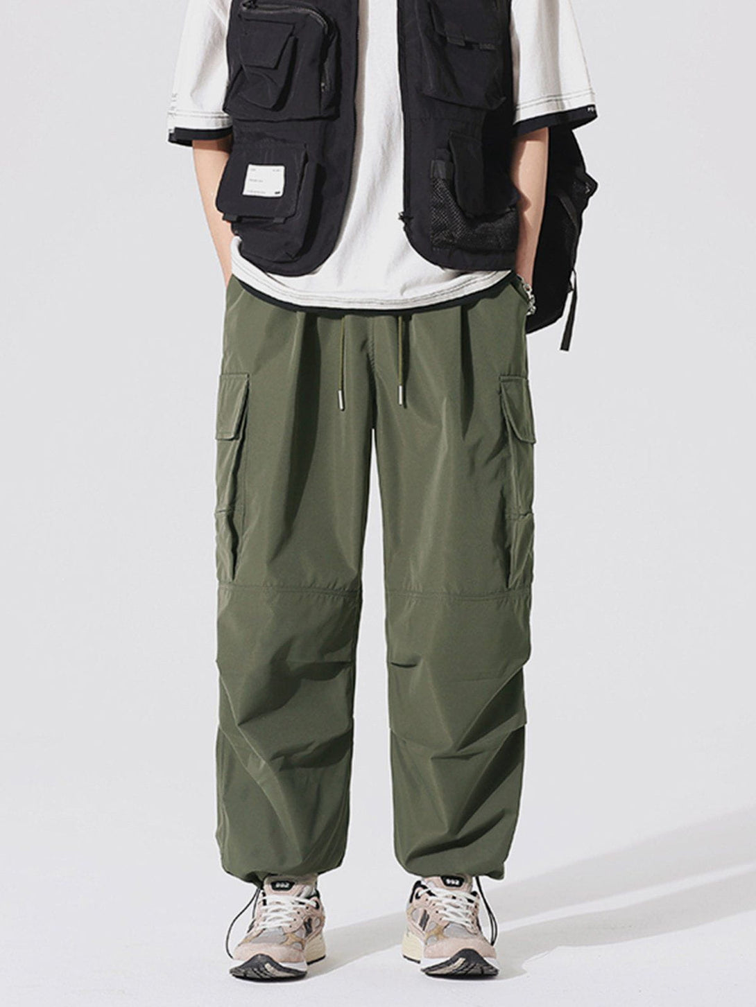 Helmiss - Patchwork Drawstring Cargo Pants- Streetwear Fashion - helmiss.com