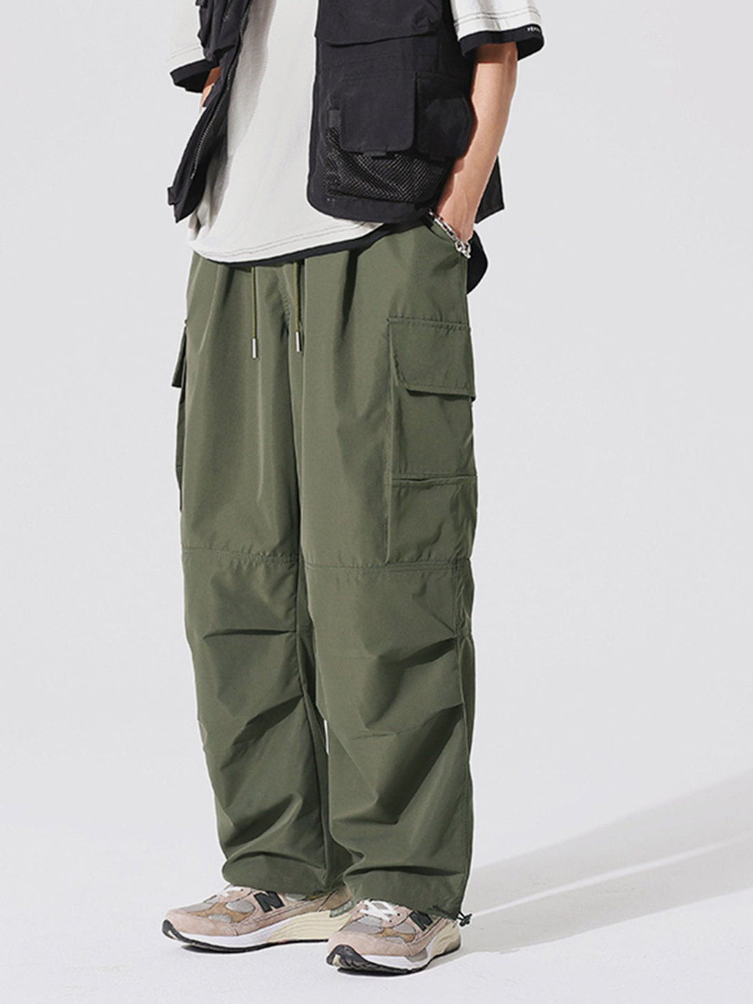 Helmiss - Patchwork Drawstring Cargo Pants- Streetwear Fashion - helmiss.com