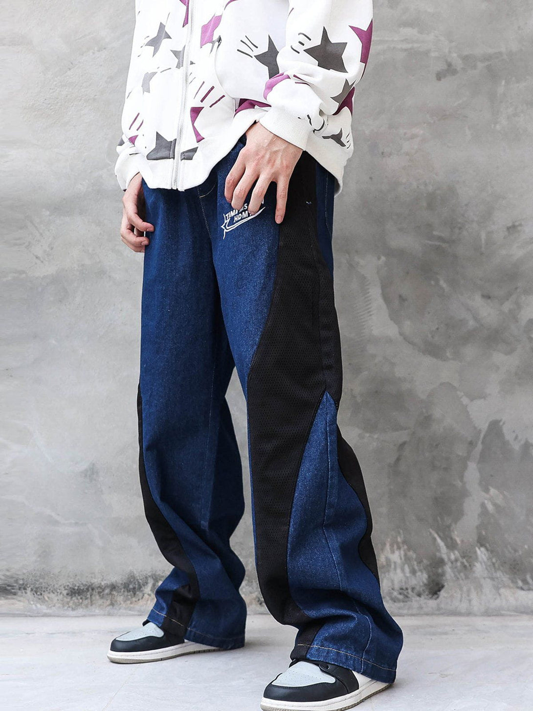 Helmiss - Patchwork Drawstring Jeans- Streetwear Fashion - helmiss.com