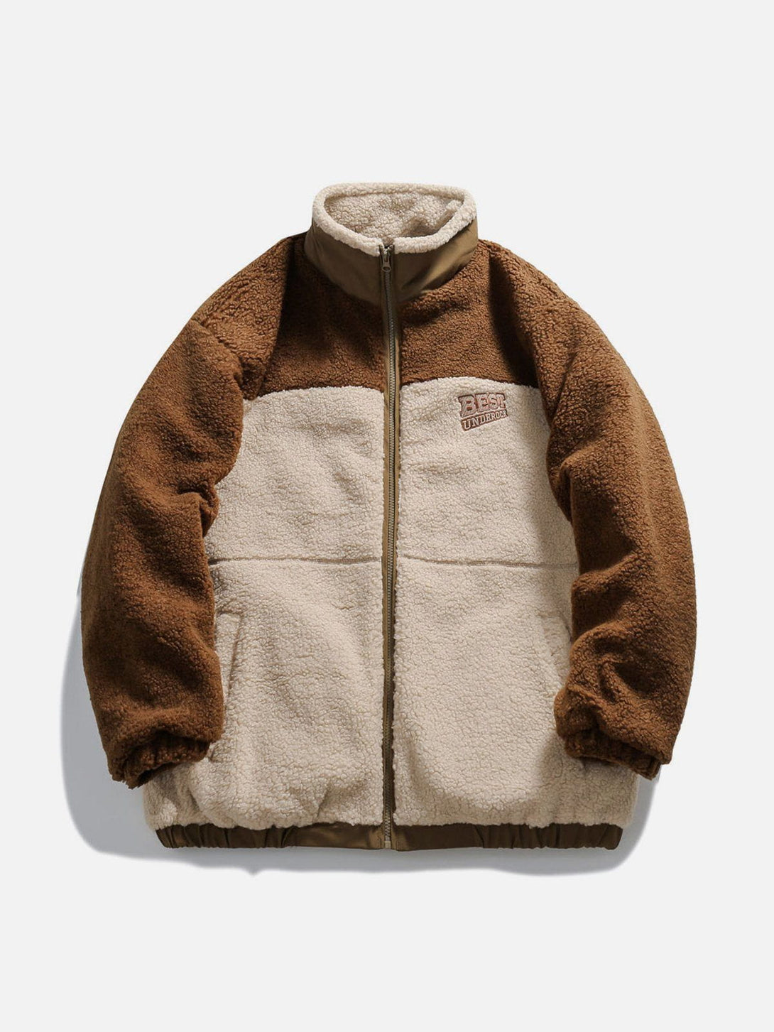 Helmiss - Patchwork Embroidery Letter Sherpa Winter Coat- Streetwear Fashion - helmiss.com