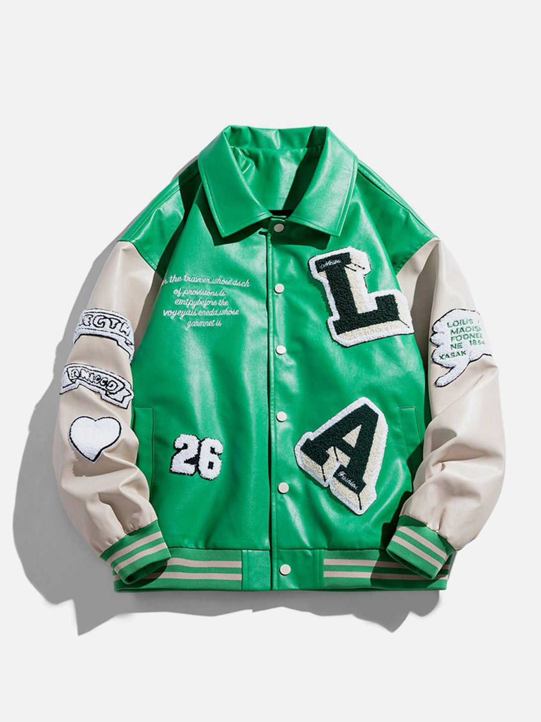 Helmiss - Patchwork Flocking Letter PU Jacket- Streetwear Fashion - helmiss.com