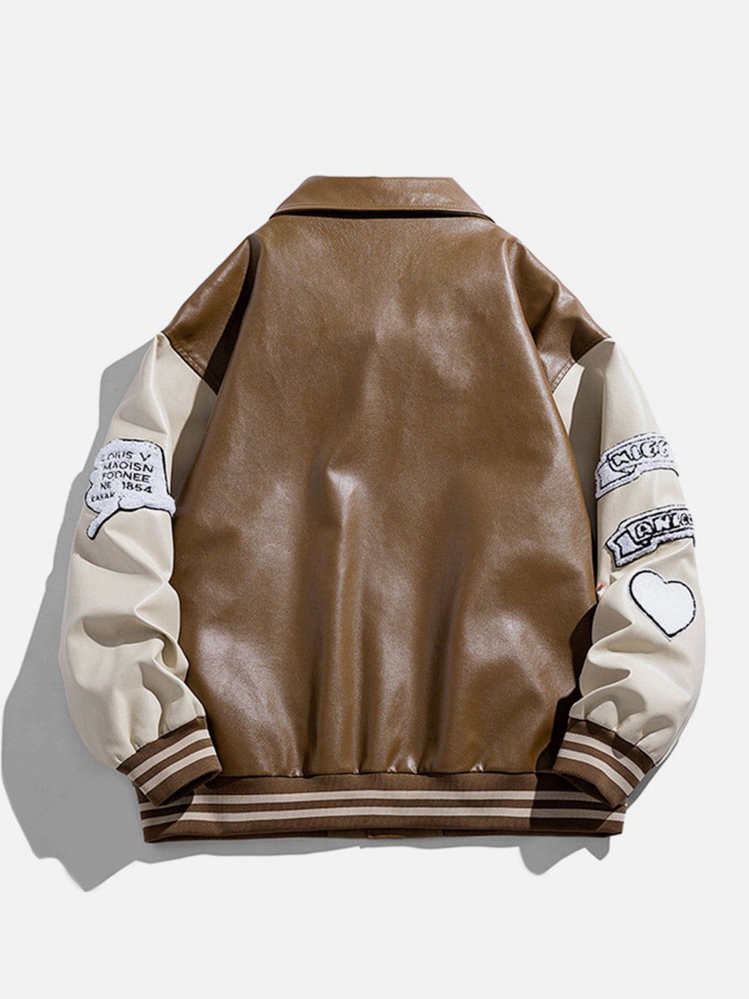 Helmiss - Patchwork Flocking Letter PU Jacket- Streetwear Fashion - helmiss.com