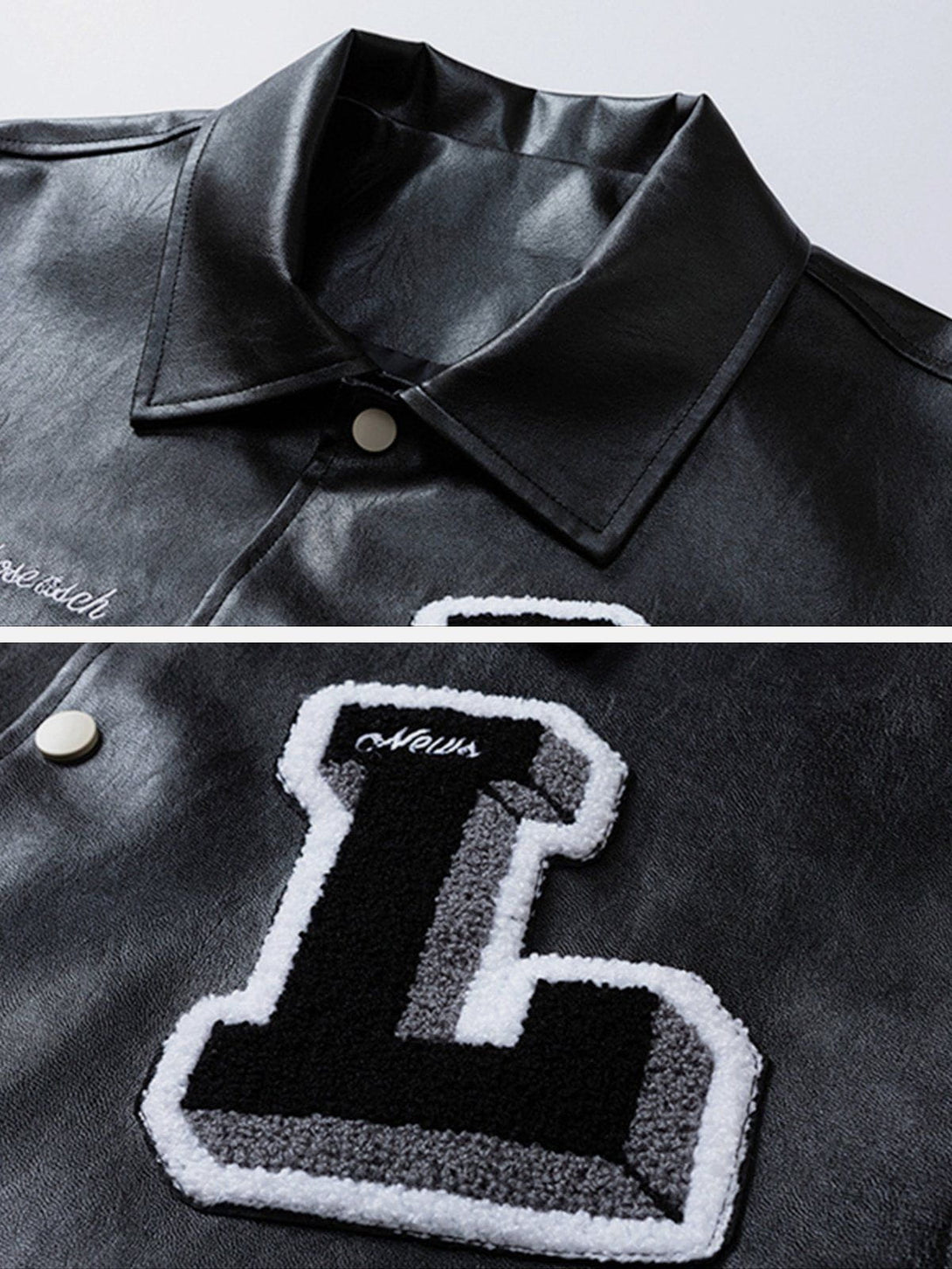 Helmiss - Patchwork Flocking Letter PU Jacket- Streetwear Fashion - helmiss.com