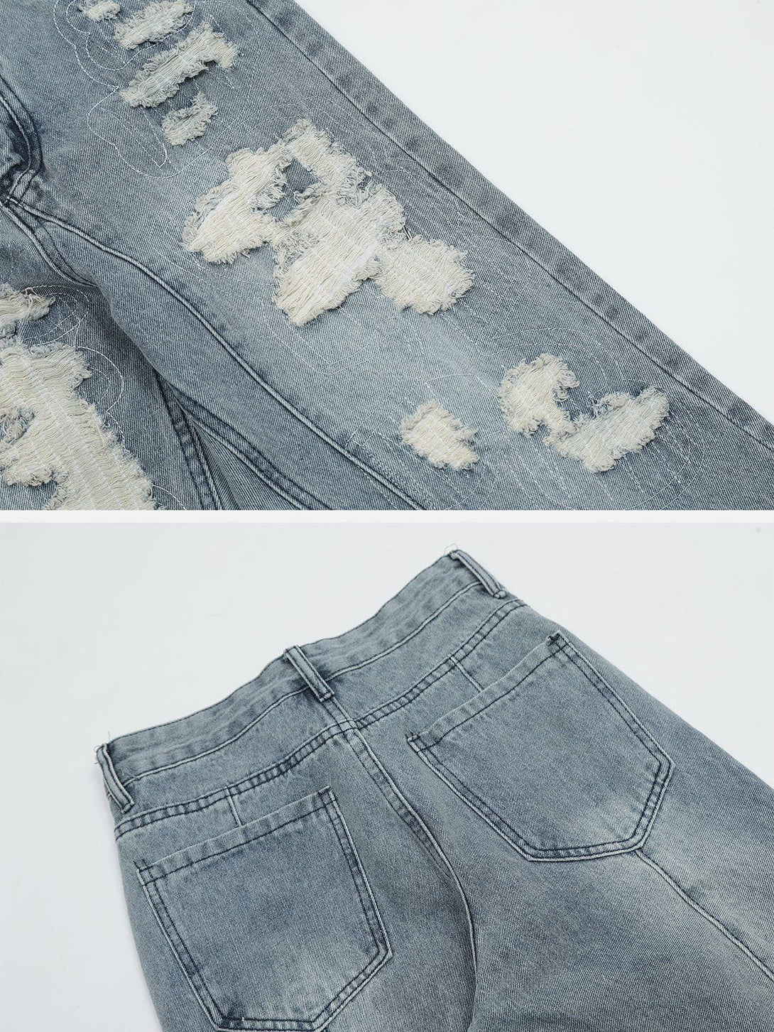 Helmiss - Patchwork Hole Jeans- Streetwear Fashion - helmiss.com