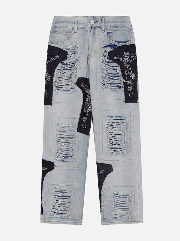 Helmiss - Patchwork Holes Jeans- Streetwear Fashion - helmiss.com