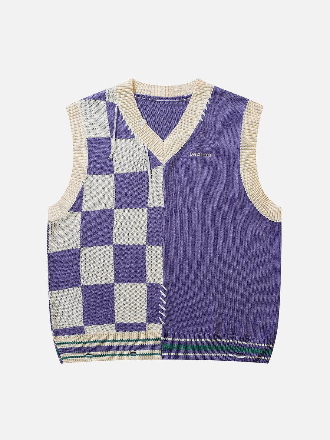 Helmiss - Patchwork Plaid Sweater Vest- Streetwear Fashion - helmiss.com