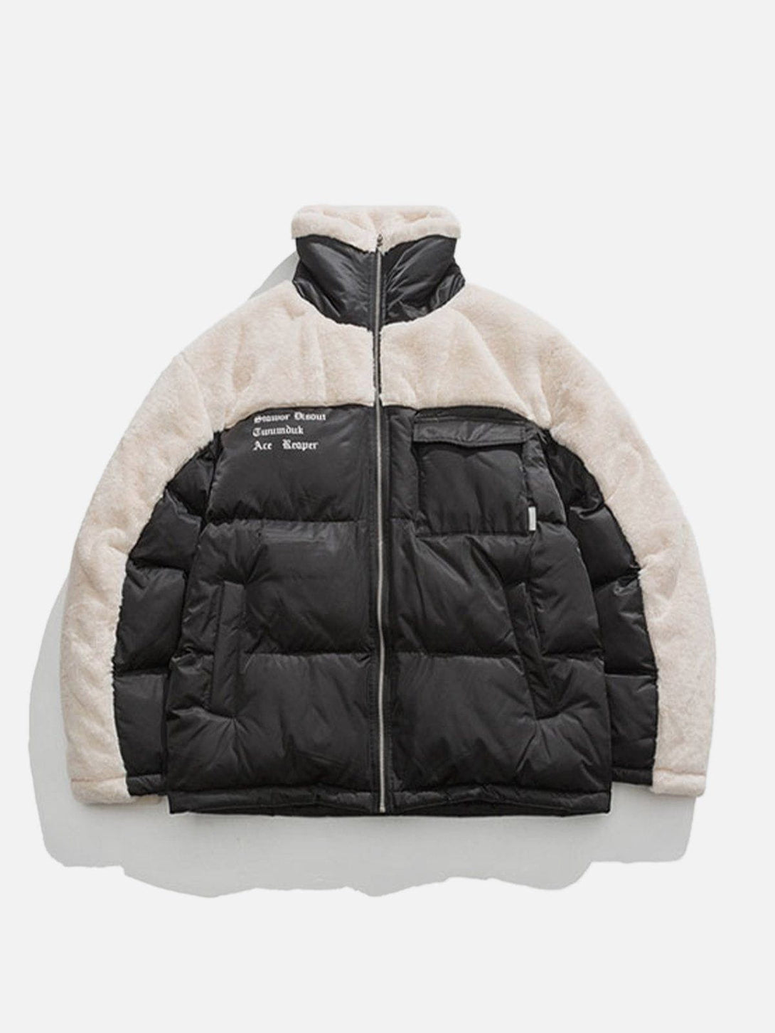 Helmiss - Patchwork Pockets Sherpa Winter Coat- Streetwear Fashion - helmiss.com