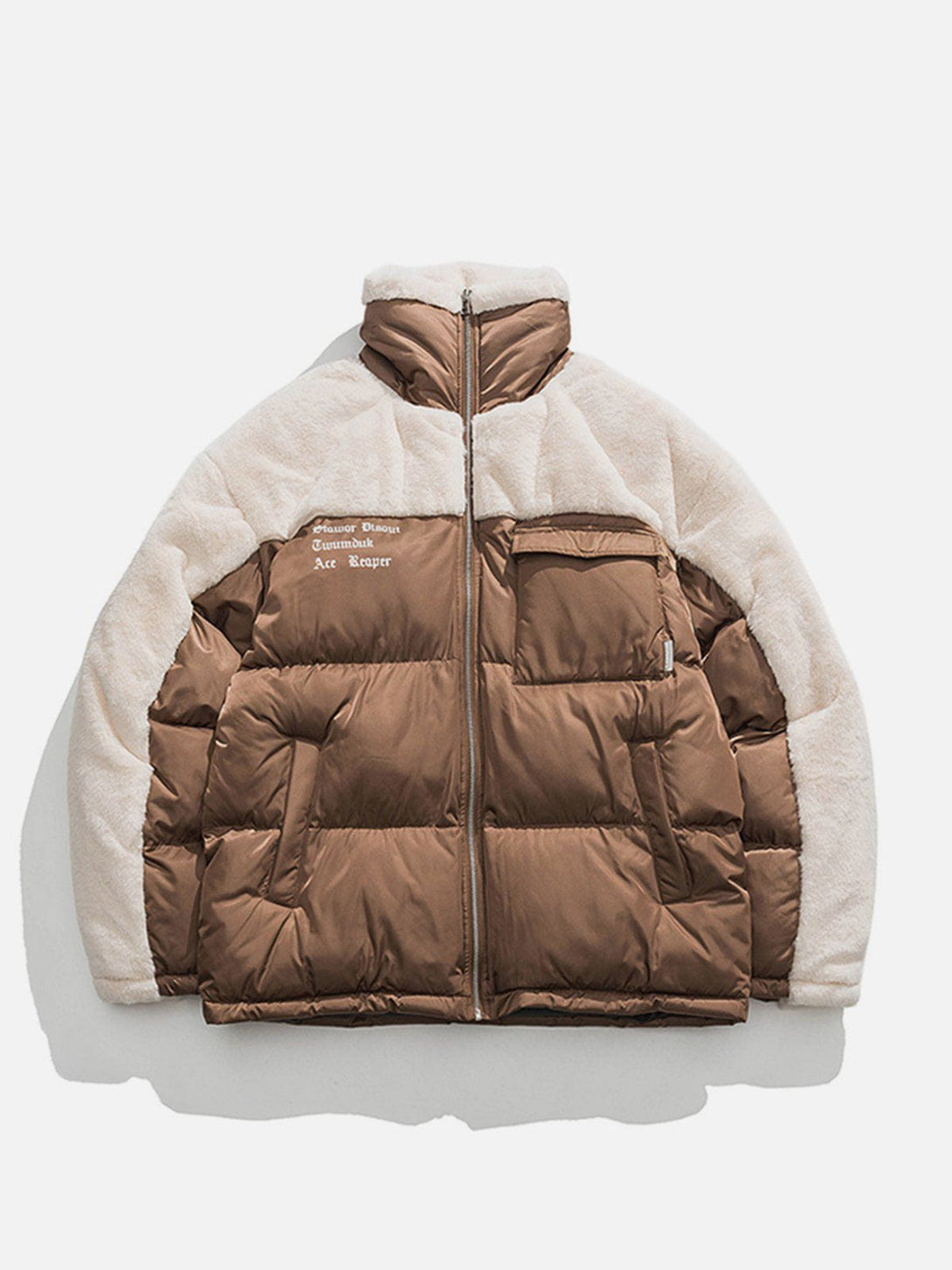 Helmiss - Patchwork Pockets Sherpa Winter Coat- Streetwear Fashion - helmiss.com