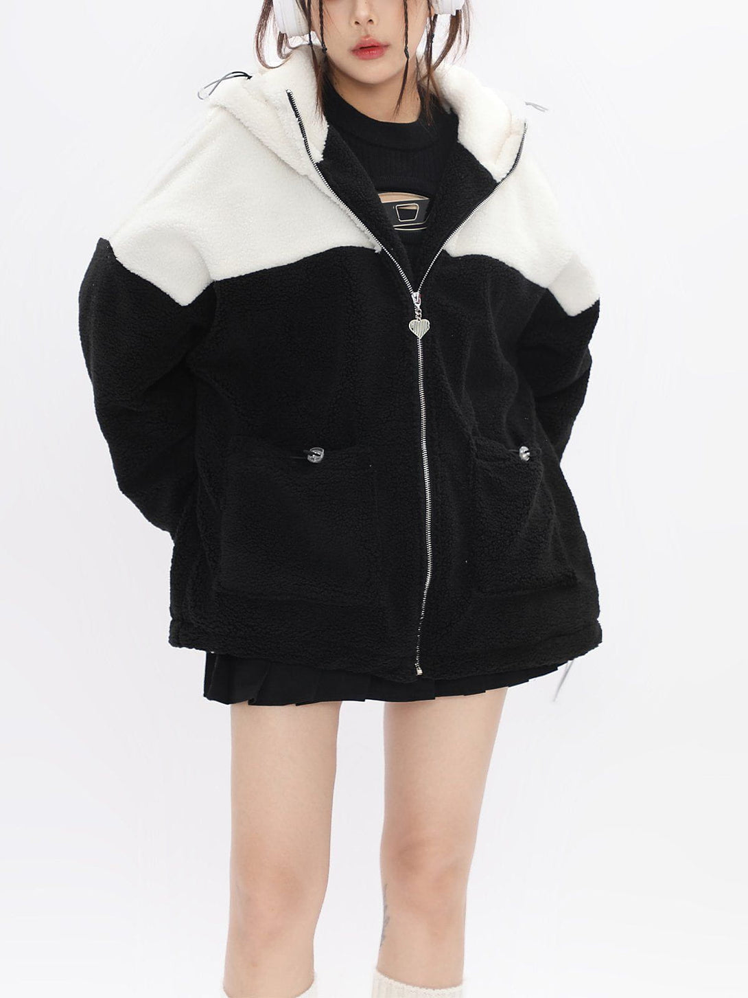 Helmiss - Patchwork Pointed Ears Sherpa Jacket- Streetwear Fashion - helmiss.com