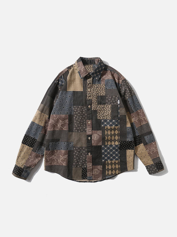 Helmiss - Patchwork Print Shacket- Streetwear Fashion - helmiss.com