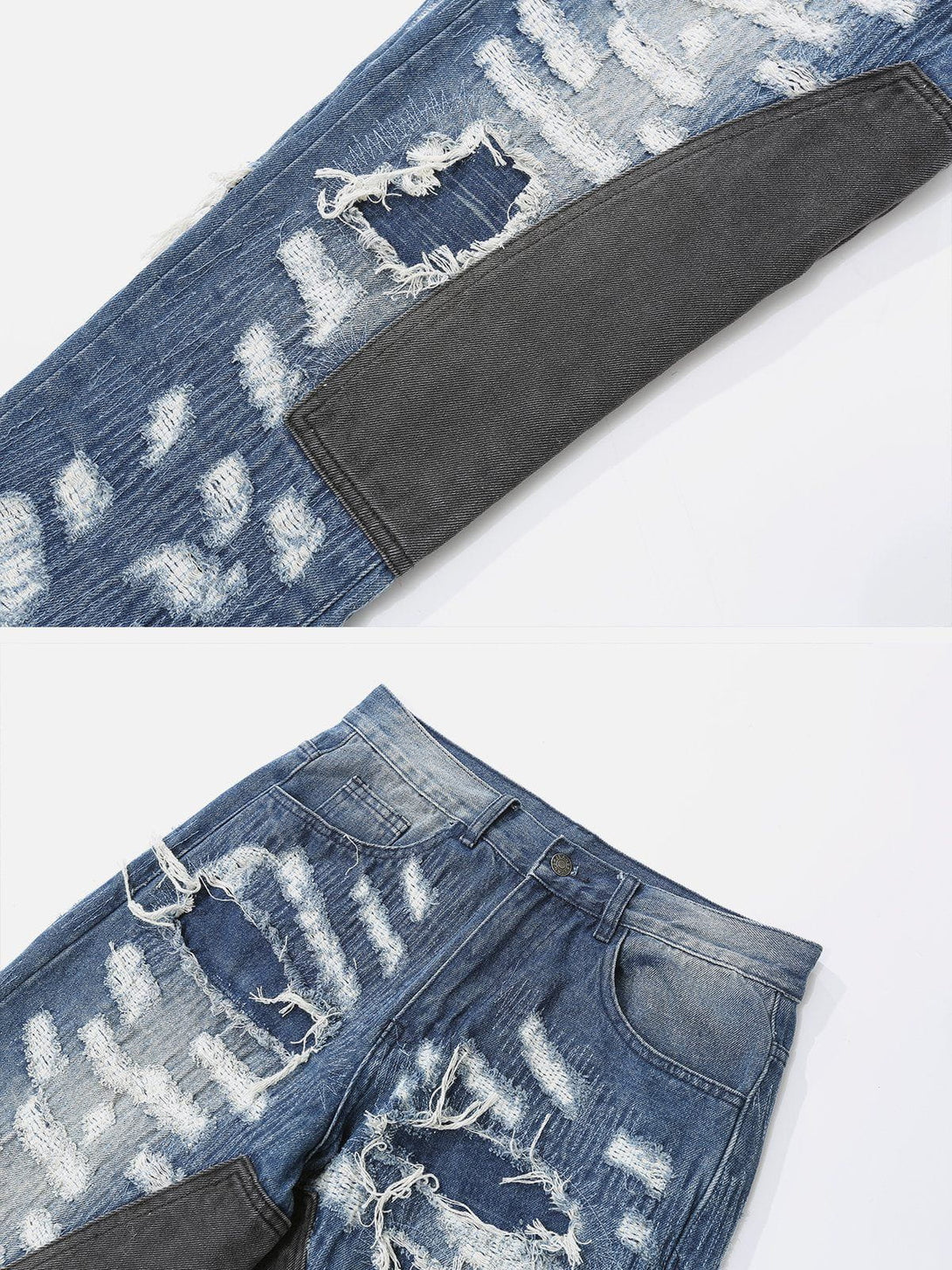 Helmiss - Patchwork Raw Edges Ripped Jeans- Streetwear Fashion - helmiss.com