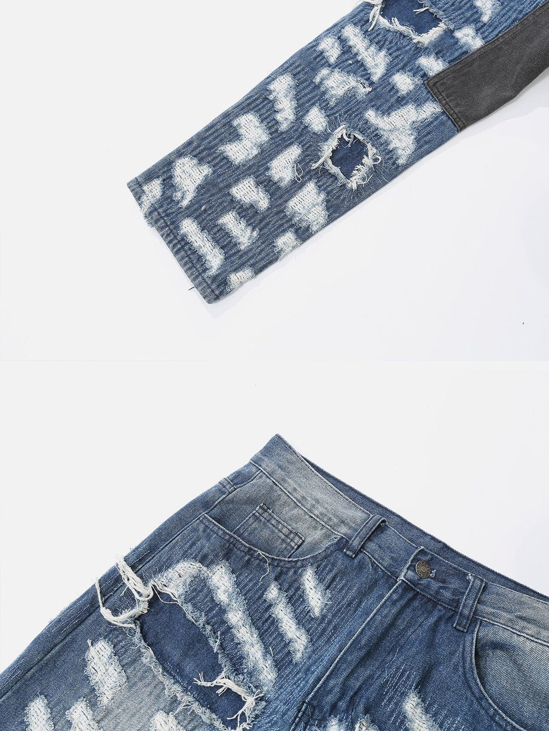 Helmiss - Patchwork Raw Edges Ripped Jeans- Streetwear Fashion - helmiss.com