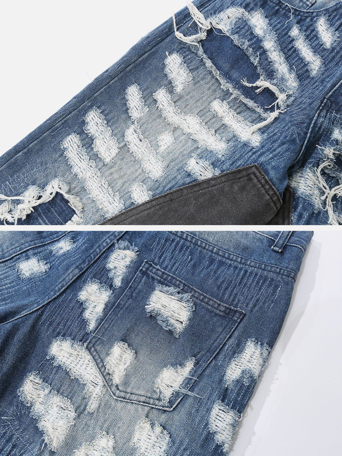 Helmiss - Patchwork Raw Edges Ripped Jeans- Streetwear Fashion - helmiss.com