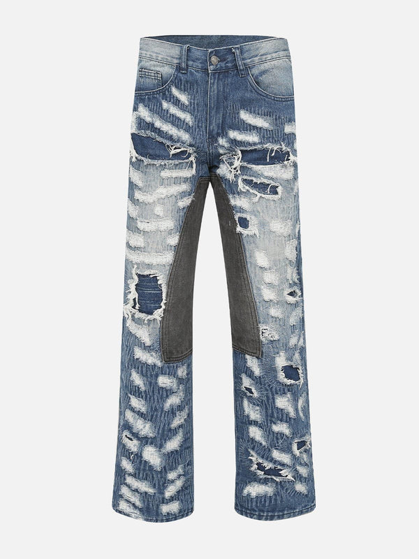 Helmiss - Patchwork Raw Edges Ripped Jeans- Streetwear Fashion - helmiss.com