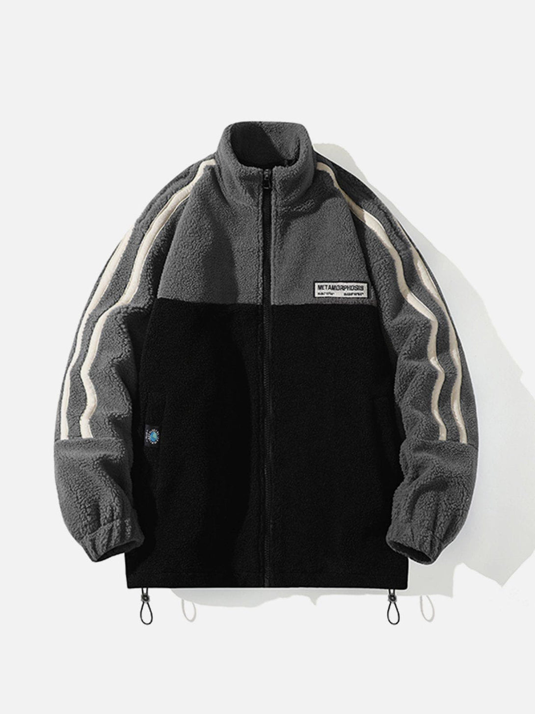 Helmiss - Patchwork Strips Sherpa Winter Coat- Streetwear Fashion - helmiss.com