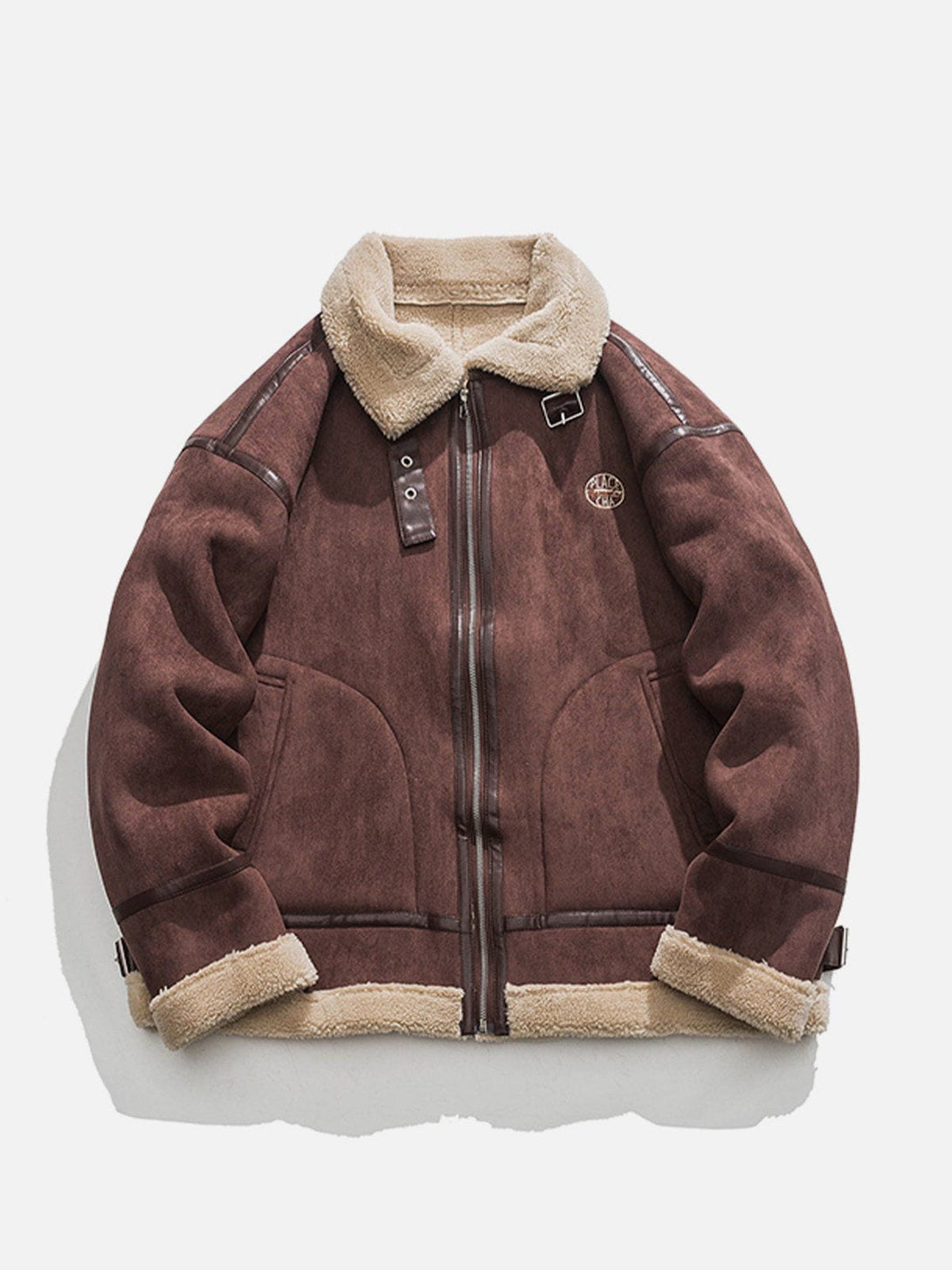 Helmiss - Patchwork Suede Sherpa Winter Coat- Streetwear Fashion - helmiss.com