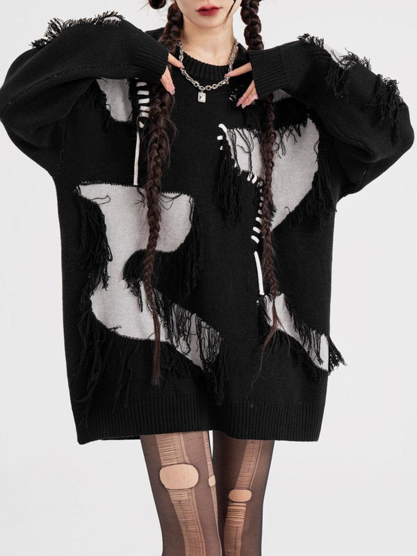 Helmiss - Patchwork Tassel Sweater- Streetwear Fashion - helmiss.com