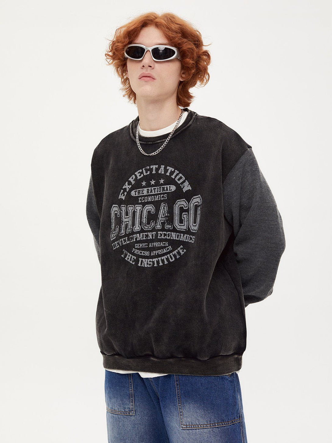 Helmiss - Patchwork Thick Letter Print Sweatshirt- Streetwear Fashion - helmiss.com