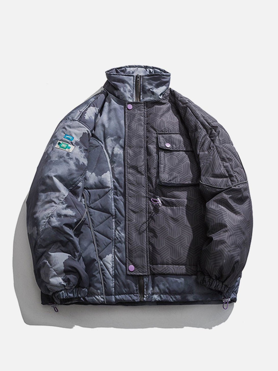 Helmiss - Patchwork Tie Dye Print Winter Coat- Streetwear Fashion - helmiss.com